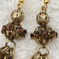 Vintage Tassel Earrings Gold Tone Filigree Beaded Top Shoulder Duster 4″ READ
