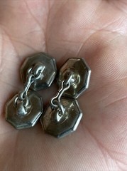 Iridescent MOP Mother of Pearl Octagonal Silver Tone Antique Edwardian CuffLinks