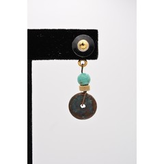 Vintage Dangle Earrings Turquoise Blue Beaded Brushed Gold Matte 1980s BinAZ