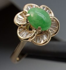 Apple Jade Diamond Baguette Daisy Halo 18k Gold Ballerina Ring