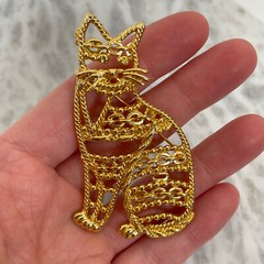 Vtg 80s CAT BROOCH LOT Handmade Artisan Jewelry Kitten Polymer Clay Rhinestone