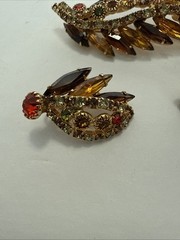 Vintage Rhinestone Prong Set Floral Goldtone Brooch Pin Plus Earrings