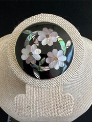 VTG Abalone and Mother of Pearl Floral Alpaca Mexico Brooch