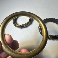3 VTG BLACK BONED HORN w/BRASS /GOLD INLAIDED BANGLE BRACELETS