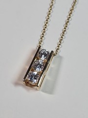 Ross Simons 925 3 CZ Stones Gold Over 925 Sterling Silver Pendant & Necklace
