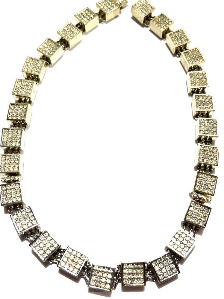 VTG Delillo Silver plate necklace w/Clear Rhinstones signed 20 1/2″ Length