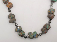 Vintage Moroccan Tribal Statement Necklace Chunky Raw Chrysocolla Beads Boho