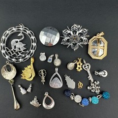 Vintage to Now Crystal Rhinestone Pendant Charm Lot of 28 Silver Gold Tone Mix