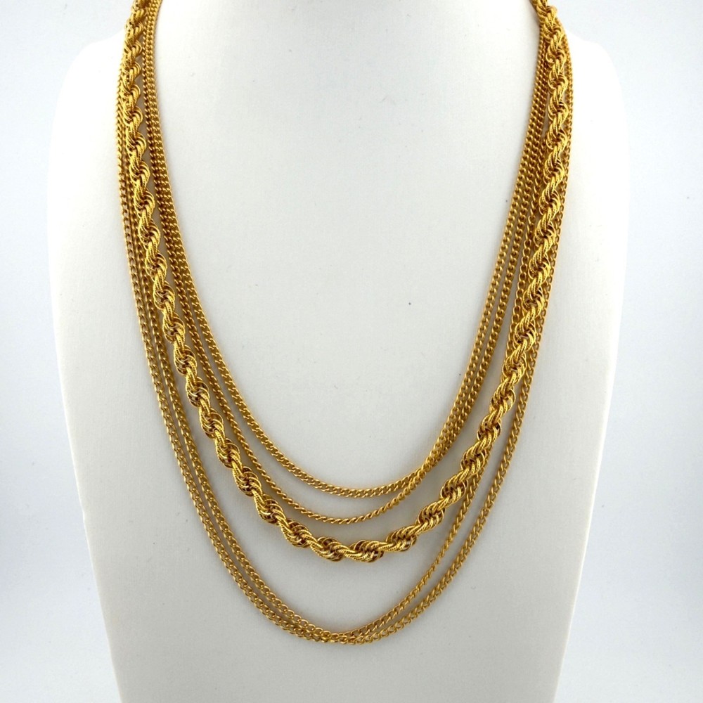 Vintage Multi Strand Gold Tone Necklace Goldette Layered Chains 20″
