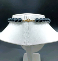 Vintage Egyptian Revival Bib Necklace Stud Earring Set Black Beaded Gold Tone