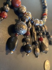 VTG OLD NATURAL STONE SILVER TONE BEAD NECKLACE NATIVE AMERICAN DROP PENDANT