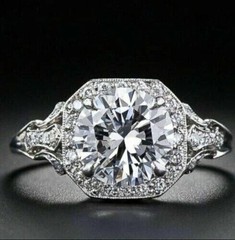 3.8Ct Art Deco Style Round Lab Created Diamond Engagement 14K White Gold FN Ring
