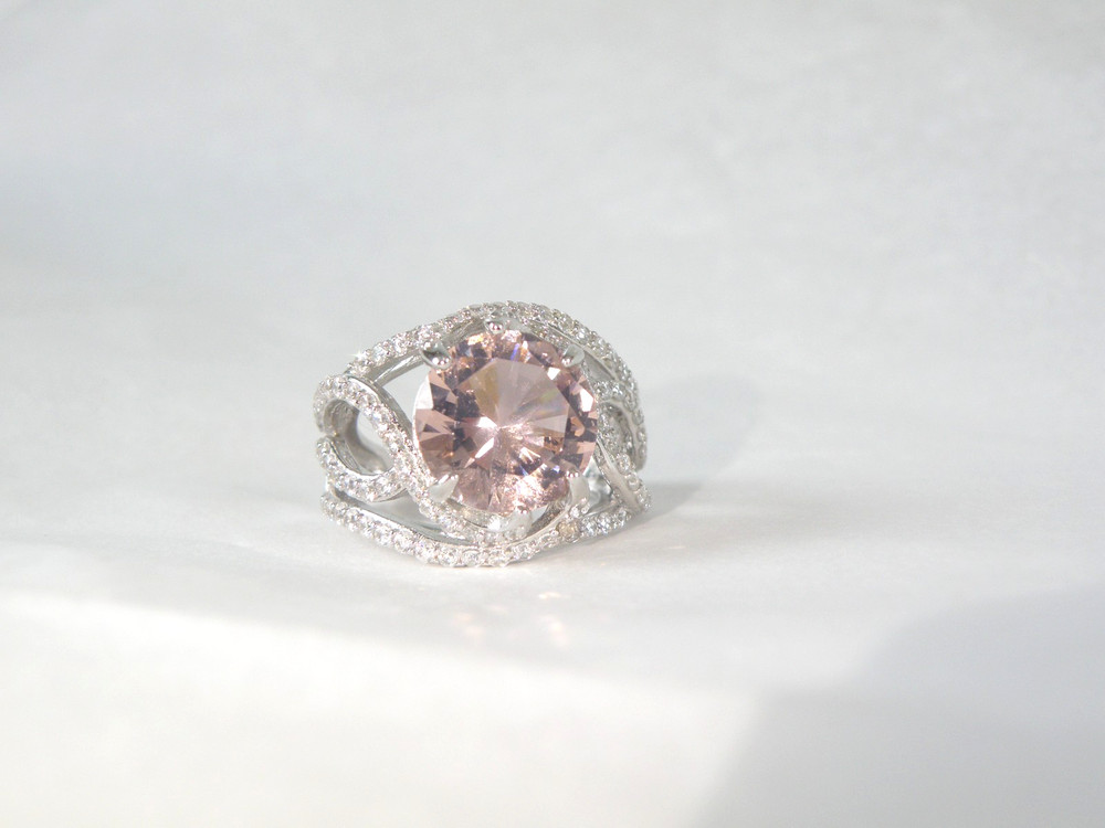 Large Sterling Silver 925 Peach Irradiated Morganite Statement Ring Size 7