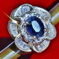 14k yellow gold earrings 3.70ct natural treated sapphire, natural diamond 8.1g
