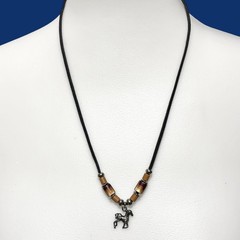 VTG Silver Horse Pendant Necklace Southwest Bead Charm Black Cord Pony Unisex