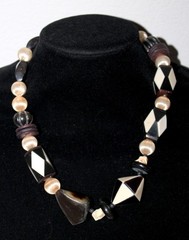 1980’s Inlay Statement Necklace Carved Horn Dyed Geomentric Beads