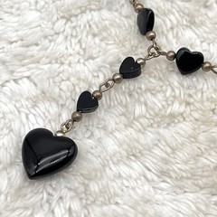 Vintage Heart Necklace Sterling Silver Black Heart Y Drop 17″