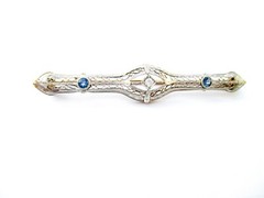 14k Gold Platinum Top Edwardian Bar Brooch Collar Pin