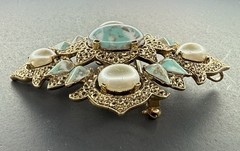 Vintage Sarah Coventry 1968 Remembrance Faux Turquoise Pearl Pendant Brooch Pin
