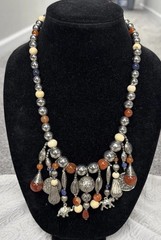 Vintage Boho Style Political Donkey & Elephant Gemstone 22” Necklace Made India