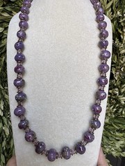 Vintage 1970s-1990s Boho Chunky Purple Marbled Glass Bead Necklace 26” Estate
