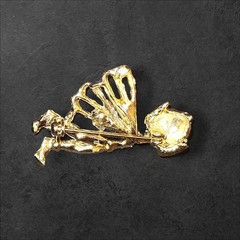 Vintage Gold Tone Fairy Brooch Flying Pixie Angel Fantasy Figural Pin