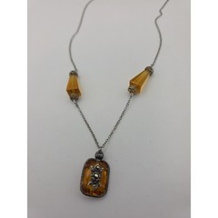 Vintage Art Deco Topaz Glass Bead Chain Czech Style Drop Markasite Necklace READ