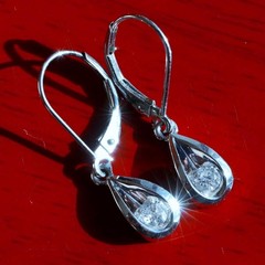 14k white gold earrings 0.25ct natural diamond 1.0″ teardrop dangle 2.50gr N3344