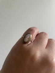10K Yellow Gold Art Deco Cameo Ring – Oval, Hand-Carved, Stamped, Size 6-6.5