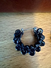 Vintage Black Glass Beaded Hoop Earrings Wire Wrapped 1990s Boho Style
