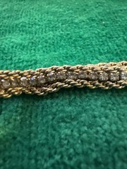 Vtg Signed JC Jackie Collins Gold Tone Crystal Rhinestone Chain Bracelet 7”