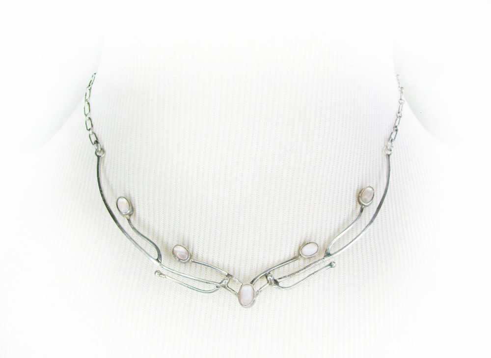 Gorgeous Vintage Art Nouveau Art Deco 925 Sterling Silver Shell Choker Necklace