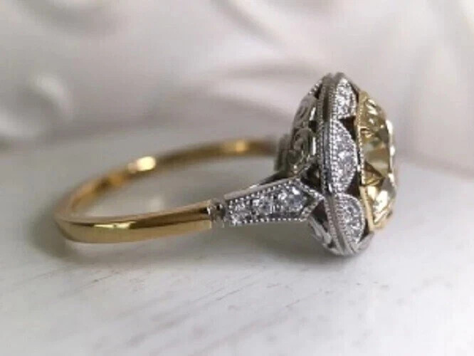 Art Deco Style Round Cut Lab Created Diamond 14k Yellow Gold FN Wedding Ring