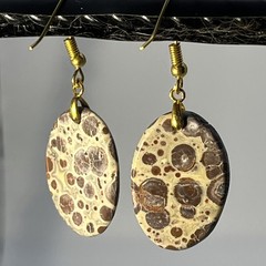 Lg Oval Asteroid Jasper Gold French Wire Earrings Natural Gemstone Earthy Casual