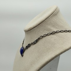 Vintage Sterling Silver 925 Blue Chalcedony Marcasite Necklaces 15.5″