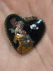 Lot of 2 Vintage Cloisonne Enamel Pendants Heart & Floral Charm Chinese