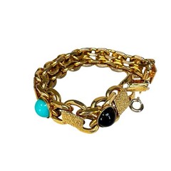 Vintage MCM Etruscan Revival Multi Color Cabochon Book Chain Bracelet 6.25″