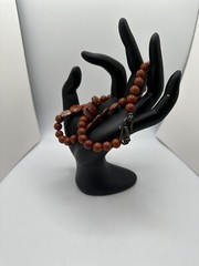 VTG Red Jasper? Necklace Silver Tone Round Stone Beaded Estate Sale 21In READ