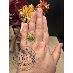 Vintage 14K Gold Jade & Tourmaline Estate Cocktail Ring | Size 7 | 4.94g