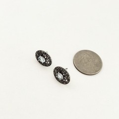 Vintage 925 Sterling Silver Blue Topaz & Marcasite Oval Pierced Stud Earrings
