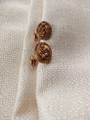 Antique Bespoke 10K Yellow Gold Cufflinks: Art Deco Repousse Ovals, Fixed Back