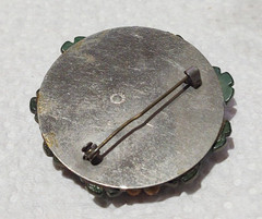 Vintage Signed Czech Wired Wooden Glass Flower Beads Brooch Earthy Tone