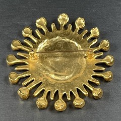 Beautiful Large Sun Face Brooch Rays Rhinestones 2.8″ Modernist
