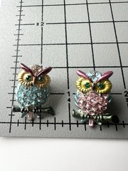 Silver Tone Rhinestone Owl Pin Set