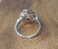 Platinum Vintage Engagement Ring 1.53ct. Natural Ruby Round Shape Diamond