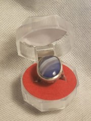 Vintage Sterling Silver Blue Striped Agate Stone Ring Size – US 7 -UK 0