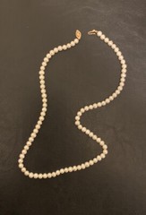 Vintage Pearl Necklace 18k Gold Clasp 19” Long 90 Hand-Strung Pearls