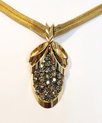 Vintage Alice Caviness Gray Rhinestone Ribbon Necklace 16.75″