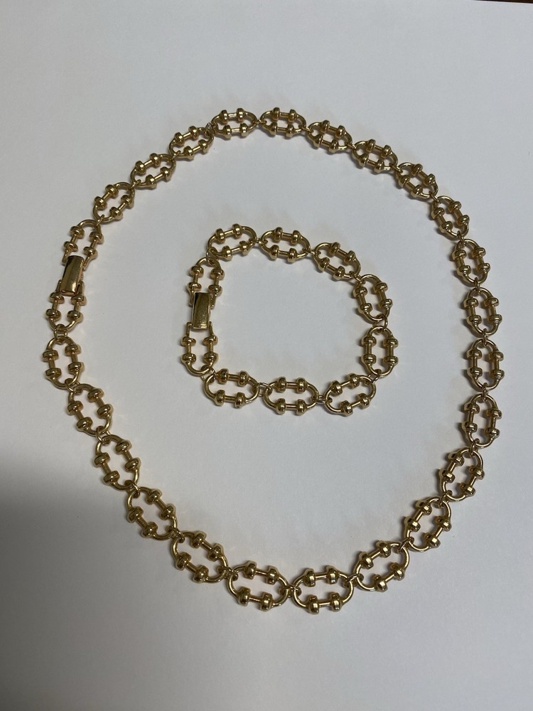 Vintage Avon Gold Link Barbell Necklace & Bracelet Set 16.5” and 7” EUC
