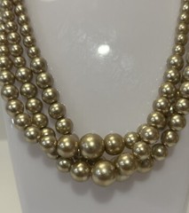 Champagne Pearl Graduated 3 Strand Collar Necklace Glamorous Costume Jewelry